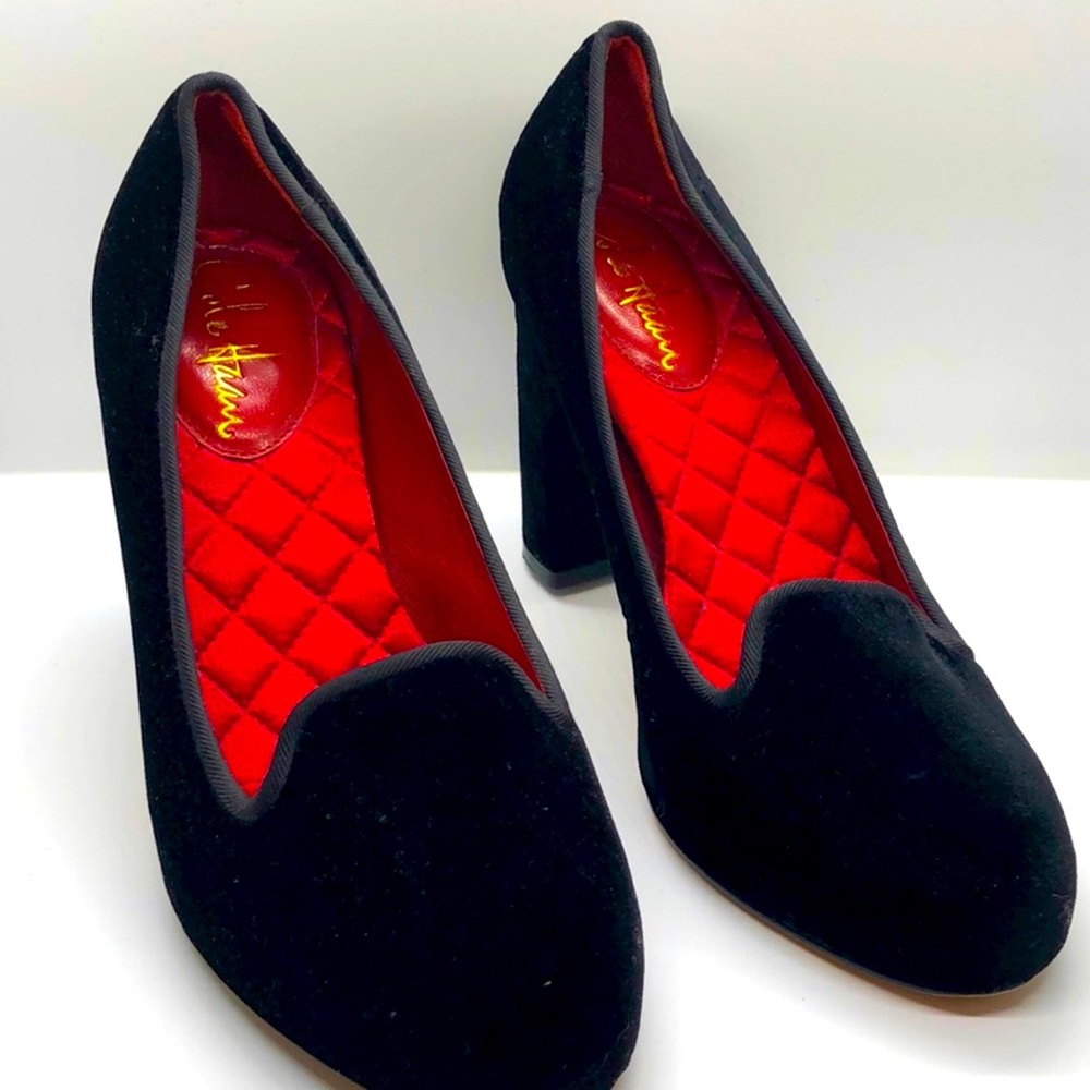 Cole Haan black velvet Nike chunky heels